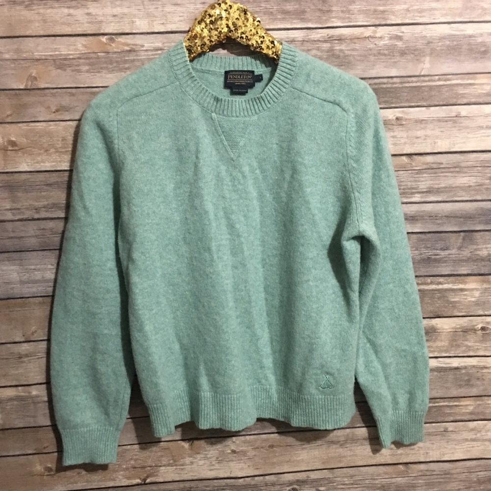 Green Pendleton lamb wool crewneck sweater